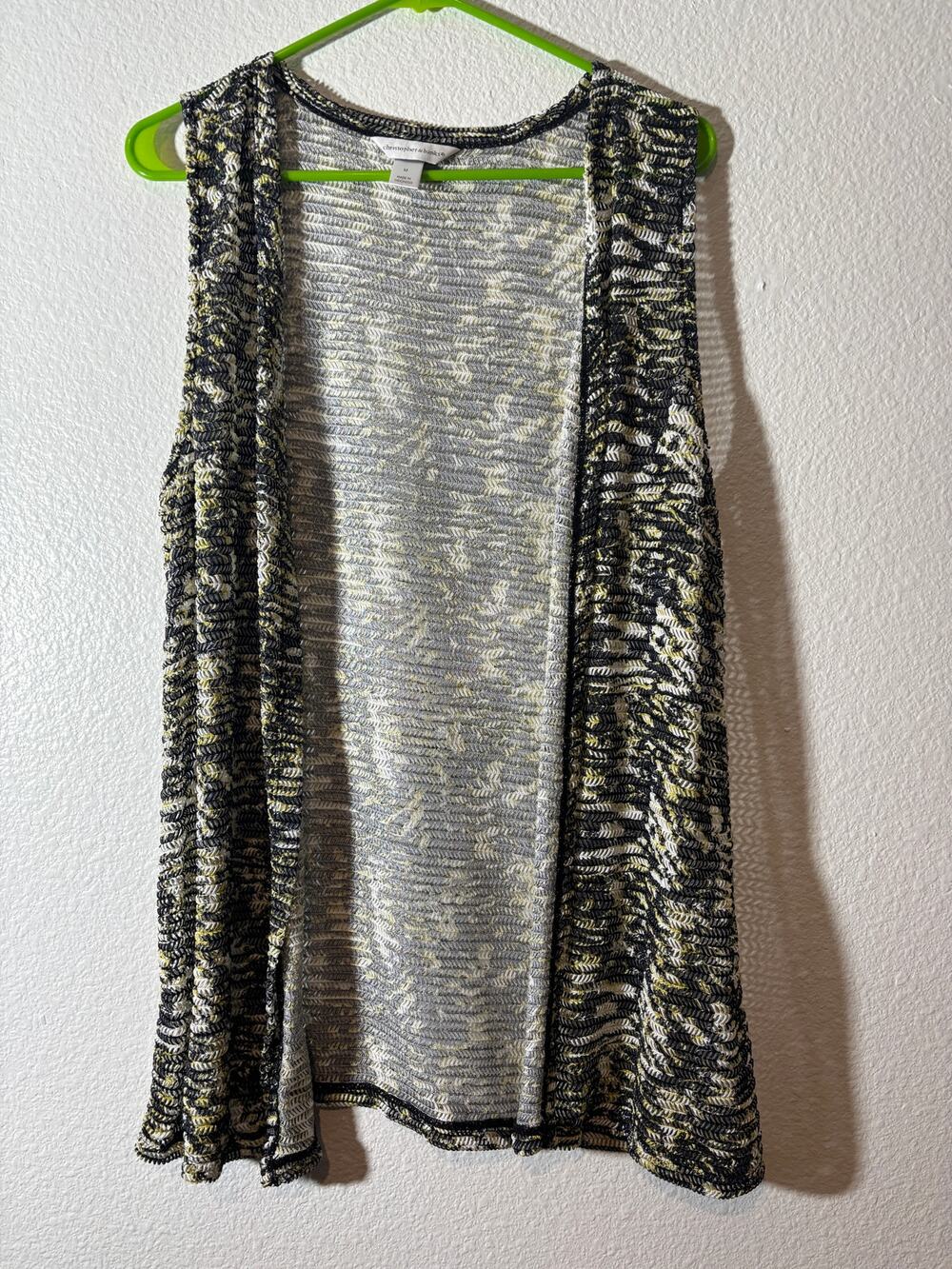 Christopher & Banks Size M Black Abstract Popcorn Knit Open-Front Vest Cardigan